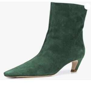 FSJ Women Square Toe Comfort Kitten Low Heel Ankle Boot Green Bootie Winter Shoe